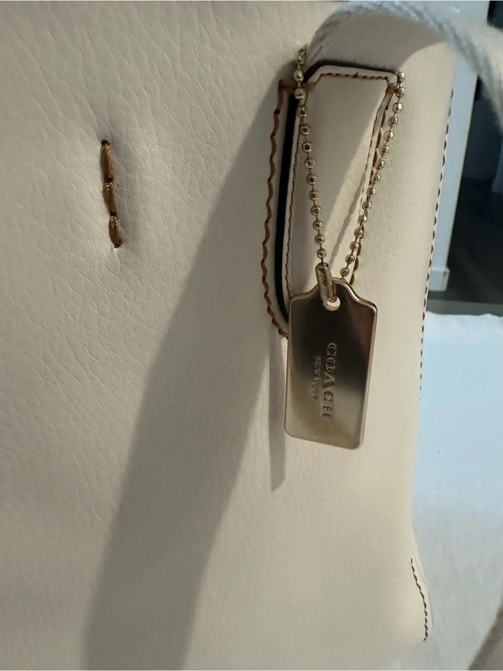 Coach Cream Leather Tote with Gold-Tone Charm - Picture 3 of 7